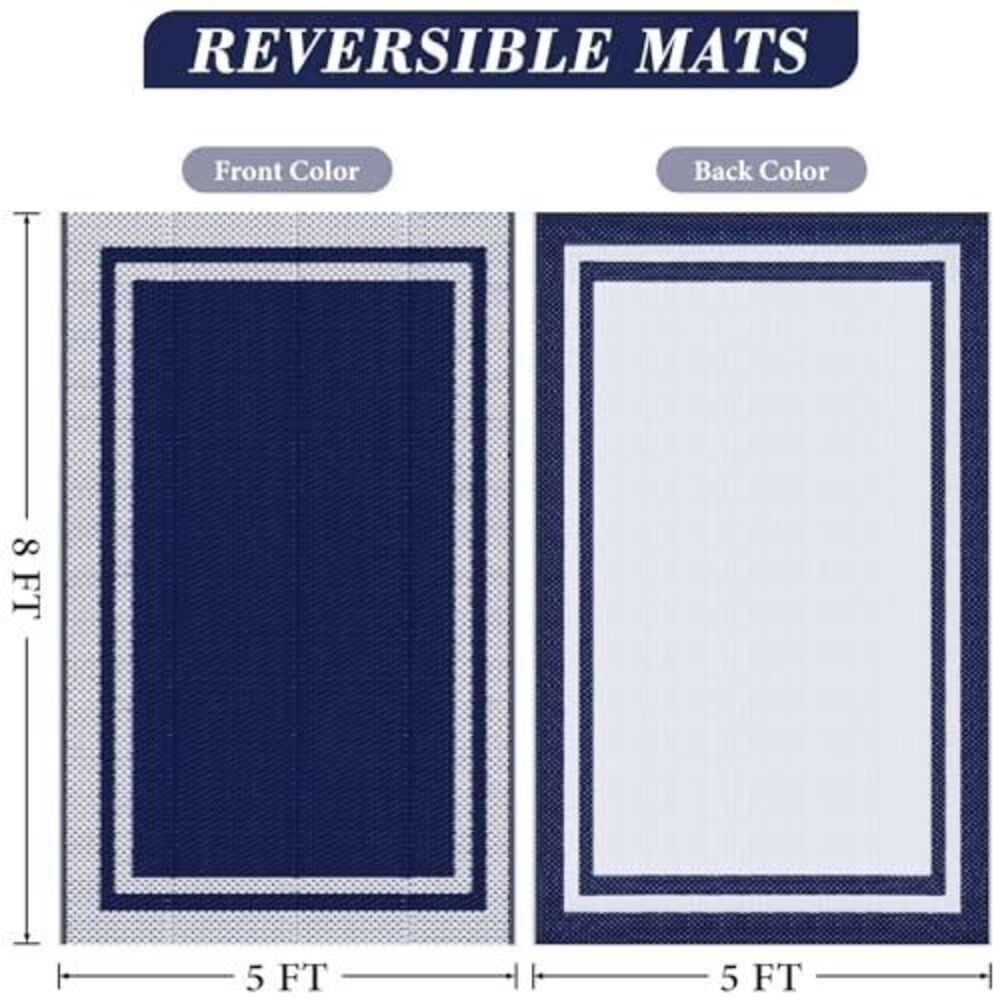 Waterproof Reversible Outdoor Rug 5x8ft - Foldable Patio Area Rug for RV, Picnic - Picture 3 of 7
